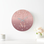 Rose Gold Glitter Clock Custom Name and Letter ラージ壁時計 (ホーム)