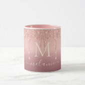 Rose Gold Glitter Coffee Mug Your Name and Letter マグカップ (中央)