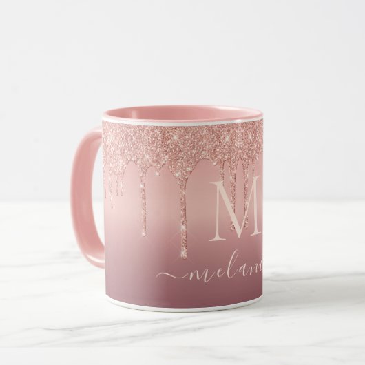 Rose Gold Glitter Coffee Mug Your Name and Letter マグカップ (正面左)
