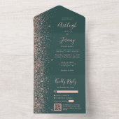 Rose Gold Glitter Dark Green QR Code Wedding オールインワン招待状 (内側)
