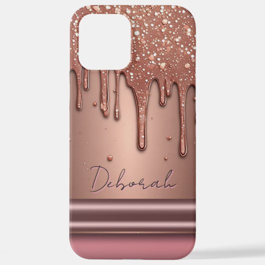 Rose Gold Glitter Drip Custom Name Monogram iPhoneケース (裏面)