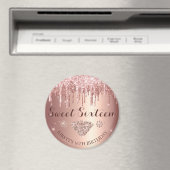 Rose Gold Glitter Drip Diamond Sweet Sixteen マグネット (インサイチュ (食洗機))