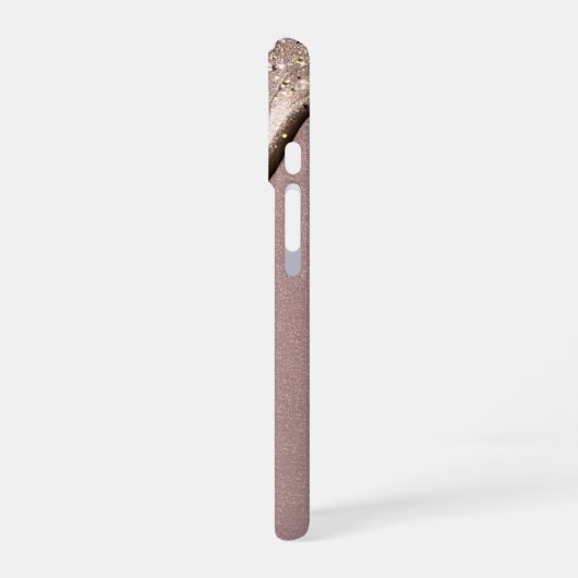 Rose Gold Glitter Drip – Glam Metallic iPhone 16ケース (左側面)