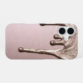 Rose Gold Glitter Drip – Glam Metallic iPhone 16ケース (裏面横)