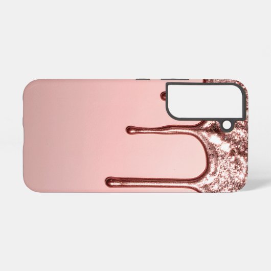 Rose Gold Glitter Drip – Glam Metallic Samsung Galaxyケース (裏面横)