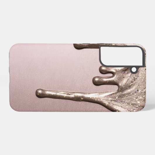 Rose Gold Glitter Drip – Glam Metallic Samsung Galaxyケース (裏面横)