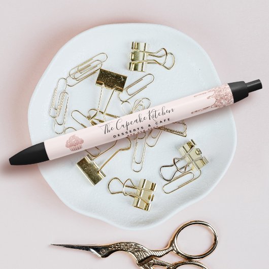 Rose Gold Glitter Drips Cupcake Bakery Pastry Chef 黒ボールペン