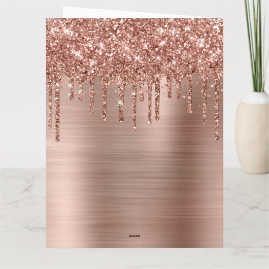 Rose Gold Glitter Drips Metallic Merry Christmas カード (裏面)