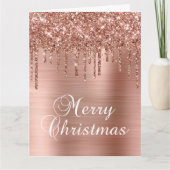 Rose Gold Glitter Drips Metallic Merry Christmas カード (正面)