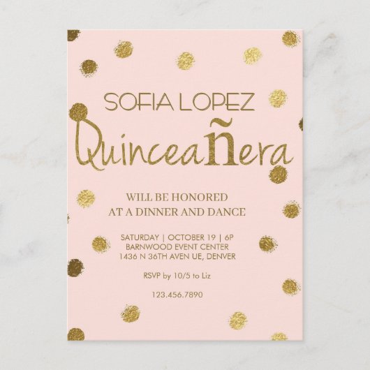Rose Gold Glitter Elegant Quinceañera ポストカード (正面)