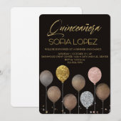 Rose Gold Glitter Elegant Quinceañera  招待状 (正面/裏面)