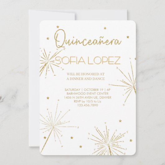 Rose Gold Glitter Elegant Quinceañera  招待状 (正面)