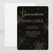 Rose Gold Glitter Elegant Quinceañera  招待状 (正面/裏面)