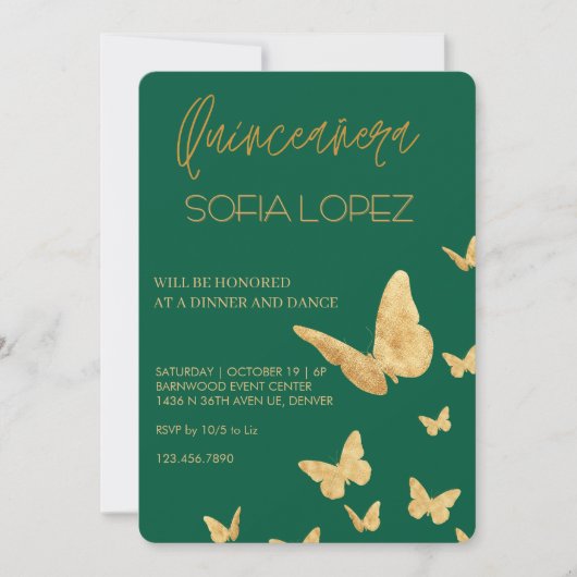 Rose Gold Glitter Elegant Quinceañera  招待状 (正面)