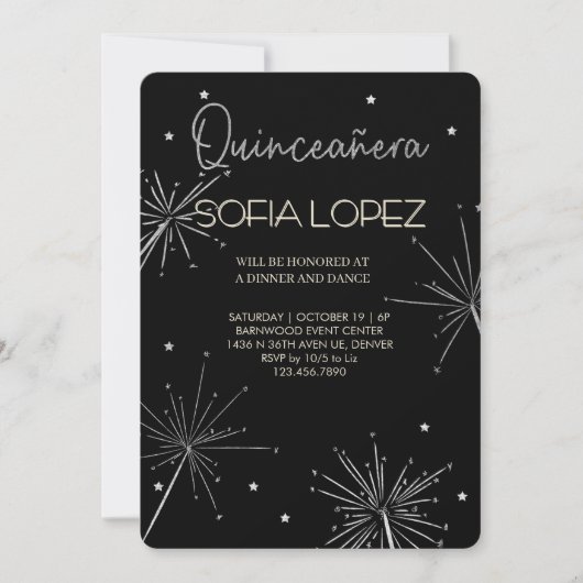 Rose Gold Glitter Elegant Quinceañera  招待状 (正面)