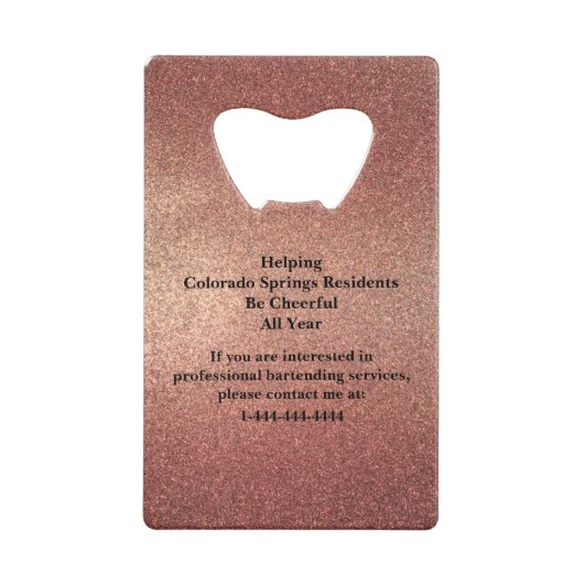 Rose Gold Glitter Event Bartender QR Code クレジットカード栓抜き (裏面)