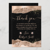Rose Gold Glitter Glam Tears Edges Wedding サンキューカード (正面/裏面)