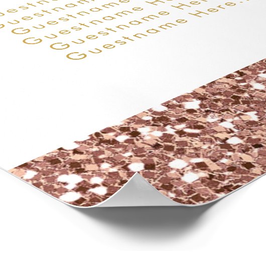 Rose Gold Glitter Large Alphabetical Seating Chart ポスター (角)