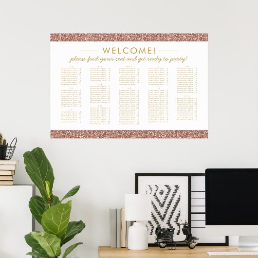 Rose Gold Glitter Large Alphabetical Seating Chart ポスター (ホームオフィス)