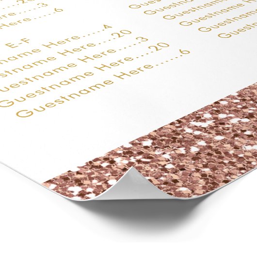 Rose Gold Glitter Med Alphabetical Seating Chart ポスター (角)