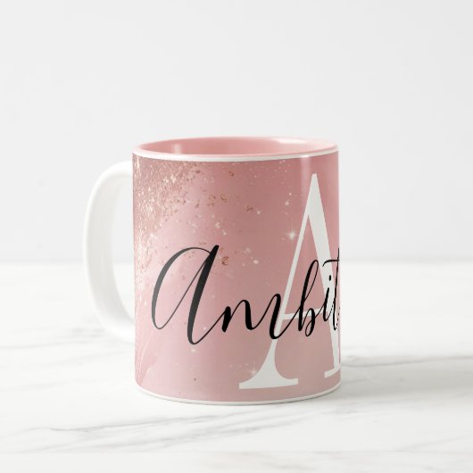 Rose Gold Glitter Monogram Mug – Personalized Name ツートーンマグカップ (正面左)