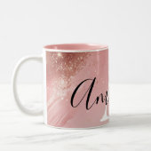 Rose Gold Glitter Monogram Mug – Personalized Name ツートーンマグカップ (左)