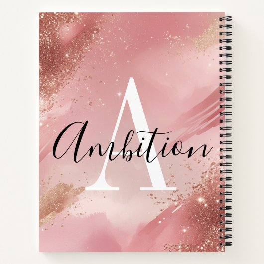 Rose Gold Glitter Monogram Notebook – Personalized ノートブック (裏面)