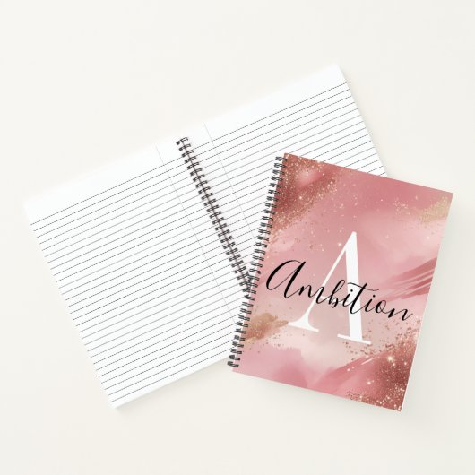 Rose Gold Glitter Monogram Notebook – Personalized ノートブック (内部)