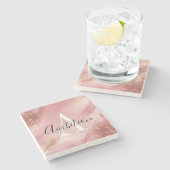 Rose Gold Glitter Monogram Stone Coaster – Custom  ストーンコースター (横)