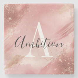 Rose Gold Glitter Monogram Stone Coaster – Custom  ストーンコースター