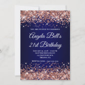 Rose Gold Glitter Navy Blue Ombre 21st Birthday 招待状 (正面)