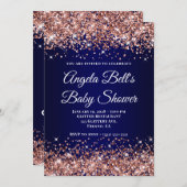 Rose Gold Glitter Navy Blue Ombre Baby Shower 招待状 (正面/裏面)