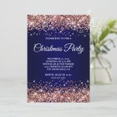 Rose Gold Glitter Navy Blue Ombre Christmas Party 招待状 (スタンド正面)