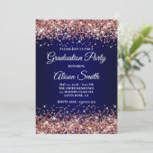 Rose Gold Glitter Navy Blue Ombre Graduation Party 招待状 (スタンド正面)