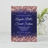 Rose Gold Glitter Navy Blue Ombre Sweet Sixteen 招待状 (スタンド正面)