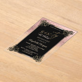 Rose Gold Glitter Ombre Border 60th Birthday Party アクリル招待状 (レイダウン)