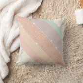 Rose Gold Glitter Pastel Marble Diagonal Stripes クッション (ブランケット)