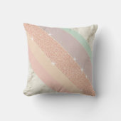 Rose Gold Glitter Pastel Marble Diagonal Stripes クッション (正面)