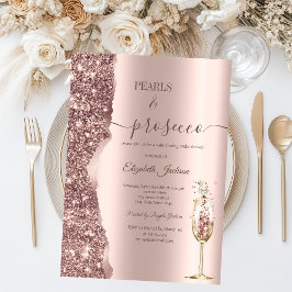 Rose Gold Glitter Pearls & Prosecco Bridal Shower 招待状