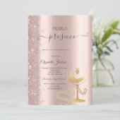 Rose Gold Glitter Pearls Wine Glass Bridal Shower  招待状 (スタンド正面)