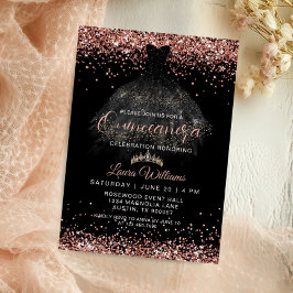 Rose Gold Glitter Princess Quinceañera Birthday 招待状