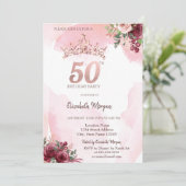  Rose Gold Glitter Roses Crown 50th Birthday Party 招待状 (スタンド正面)