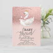 Rose Gold Glitter,Swan Bow Crown Baby Shower  招待状 (スタンド正面)