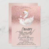 Rose Gold Glitter,Swan Bow Crown Baby Shower  招待状 (正面/裏面)