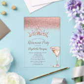 Rose Gold Glitter Tiara Martini Glass Retirement  アクリル招待状 (インサイチュ (ウェディング))