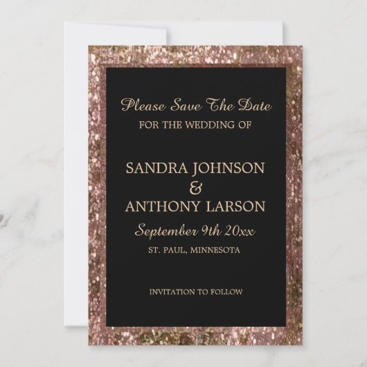 Rose Gold Glitter Wedding Save The Date セーブザデート (正面)