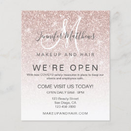 Rose Gold Glitter We're Open Salon COVID Safe チラシ