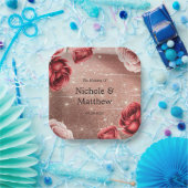 Rose Gold Glitter with Red Roses Wedding ペーパープレート (パーティー)