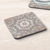 Rose Gold Gray Floral Mandala コースター (左側)