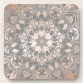 Rose Gold Gray Floral Mandala コースター (正面)